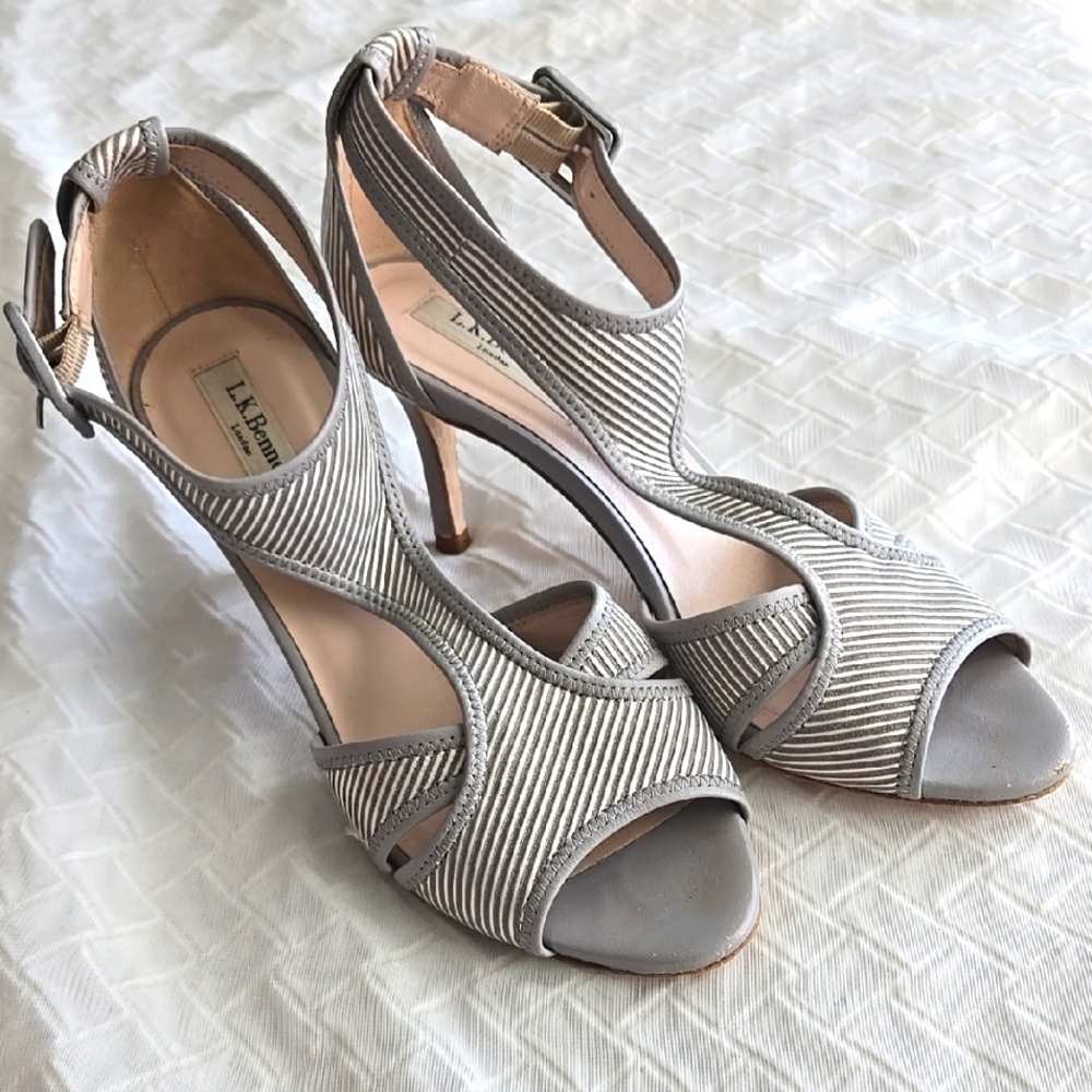 LK Bennett Gray And White T Strap Strappy Heels